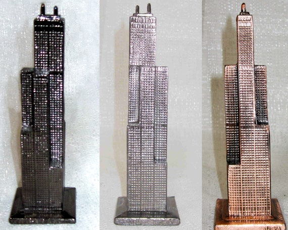 Vintage Metal 6" Tall Sears Tower Buildings is available in several finishes Chicago, Il., Made in the USA