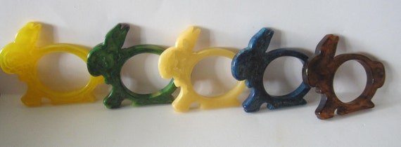 Vintage 3/16" Thin Flat Bakelite Cataline Big Rabbit Napkin Ring or Crib Toys ~ in many colors USA Made