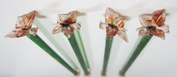 A Vintage 4 pc set of Butterfly lead crystal glass swizzle cocktail sticks - 4 stixs - stirrers Butterflies - 5-1/2" Long