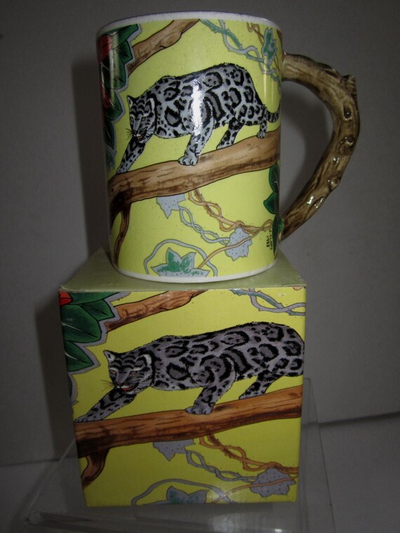 A Vintage Black Spotted Leopard Cat Ceramic Coffee or Tea Mug, Large 13 ounce -  Item #4068