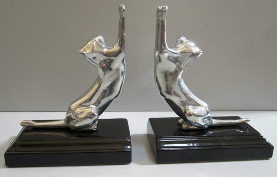 A Pair of Frankart Style Cat Up & Down Bookends ~ Art Deco ~ Available in Different Finishes ~ Style #186