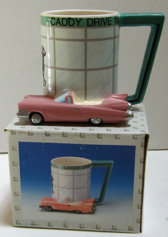 A Vintage Ceramic 1959 Caddy Cadillac Car Drive In Coffee Mug or Pencil Cup - Style #4059