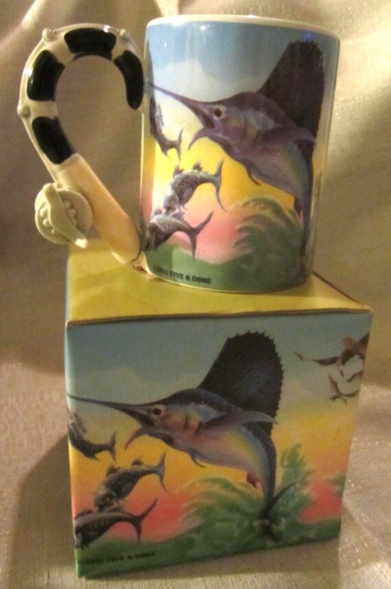 A Vintage Sailfish and Fishing Rod Ceramic Mug - 13 ounces - Style 4114