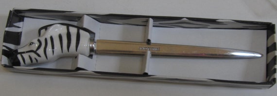 A  Vintage Zebra Letter Opener in Ceramic and Stainless  Steel - 7 inches long - Style #90
