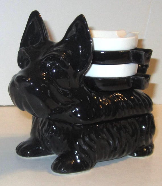 A Vintage Scottie Dog Cigarette or Candy Tray with 4 small Dish - Collectables / Solid Black with Black and White Holder