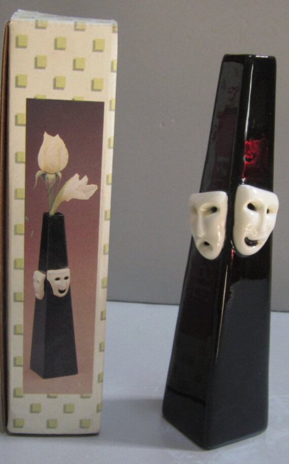 A Vintage Comedy Tragedy Bud Vase ~  Black and White - 7-1/2 Inches Tall - Style #826, Made in Japan