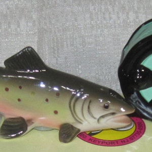 Vintage Trout and Fly Reel Fishing Salt and Pepper Shakers 4-3/4 Long Style 386 image 1