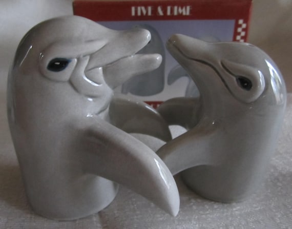 A Vintage Ceramic Mother Dolphin and her Baby Salt and Pepper Shaker Collectibles ~ Style 366