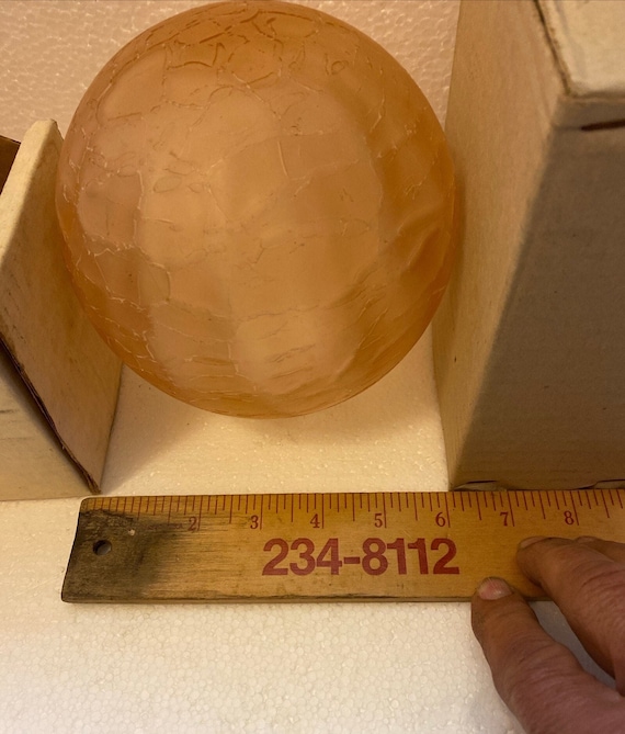 Vintage Frankart or NuArt 6" Width X 3-1/8” Neck Brain Crackled Frosted Glass Round Globe Shade in Amber, Pink or Clear