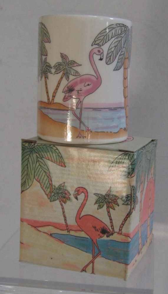 A Flamingo with Palm Trees Ceramic 13 ounce Mug - Style 4054