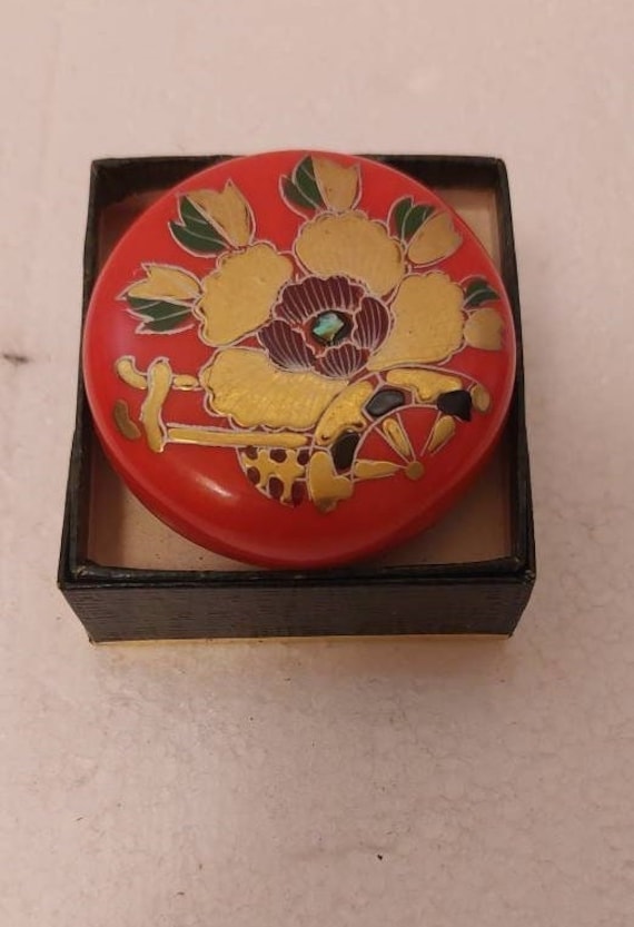 Vintage Pill Box in Red with Gold Flowers by Sarsaparilla ~ Style # 1 Red or Black or Cream