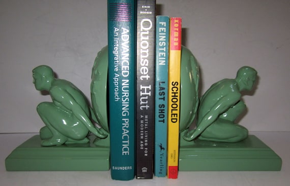 A Pair of Art Deco Atlas Bookends ~ High Gloss Green Finish by kj