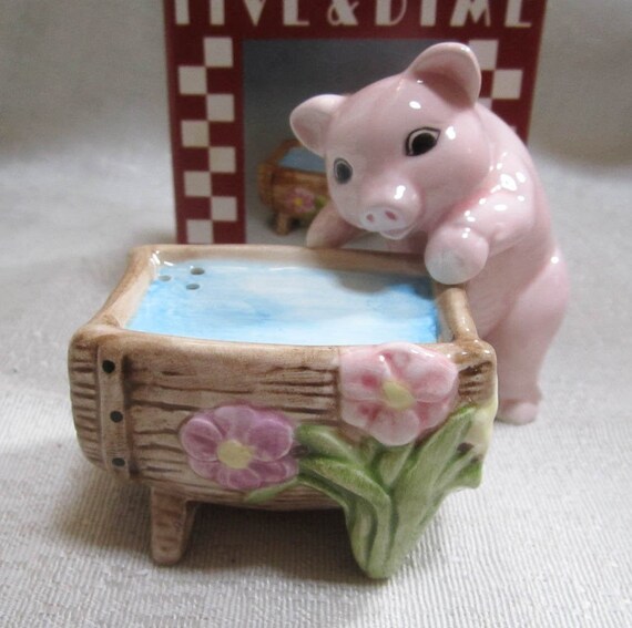 Vintage Pig and Water Barrel salt and pepper ceramic NOS New old stock c1999 Style 353