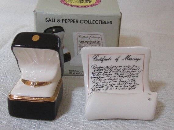 Vintage Wedding Ring and Marriage License ceramic Salt and Pepper Shakers - Style #932.