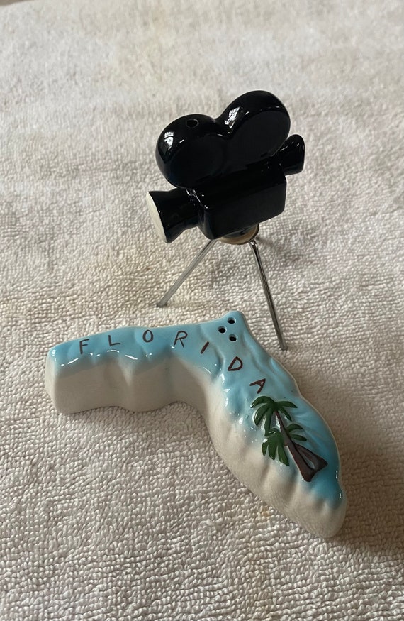 Vintage Florida State and Movie Camera ceramic Salt and Pepper Shakers