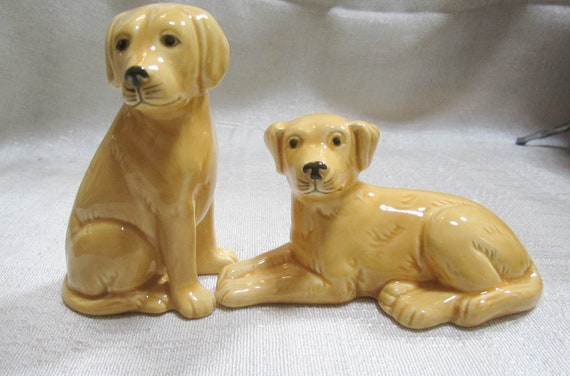 Vintage Labrador Golden Retriever dogs Salt and Pepper shakers - a pair -  Style #921 - Ceramic - NOS- New old stock
