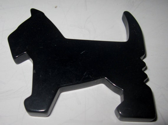 Vintage Art Deco Bakelite Catalin Large Deco Solid Black Scottie Dog