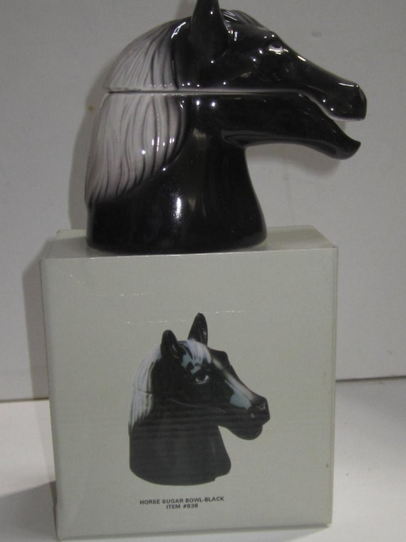 A  Black Ceramic Horse Head Sugar Bowl ~ Style 838