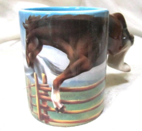 The Vintage Jumping Horse Equestrian Coffee Mug -  3-D Handles ~13 ounces ~ Style 4085