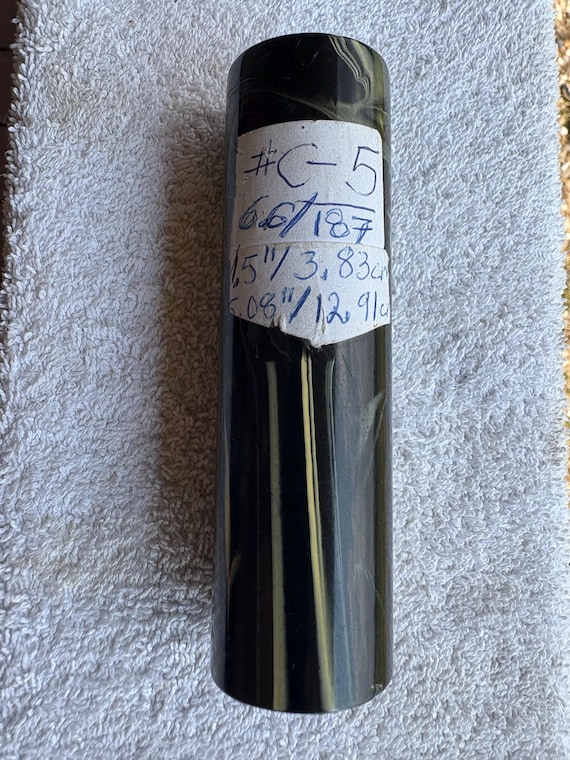 Vintage American Marbled Black with Ivory Bakelite Catalin solid round 187gr rod, 1-1/2 - 3.81cm diameter -  5.0 - 12.07cm Length unpolished