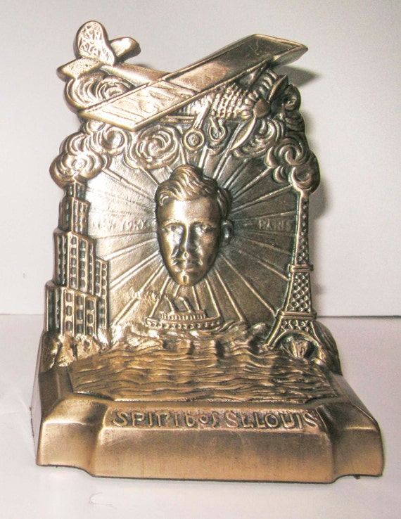 Lindbergh Airplane NX-211 bookends Art Deco ~ Brass ~A Single heavy.~ USA