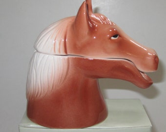 A Vintage Brown Ceramic Horse Head Sugar Bowl ~ 4-3/4" Tall - Style #839