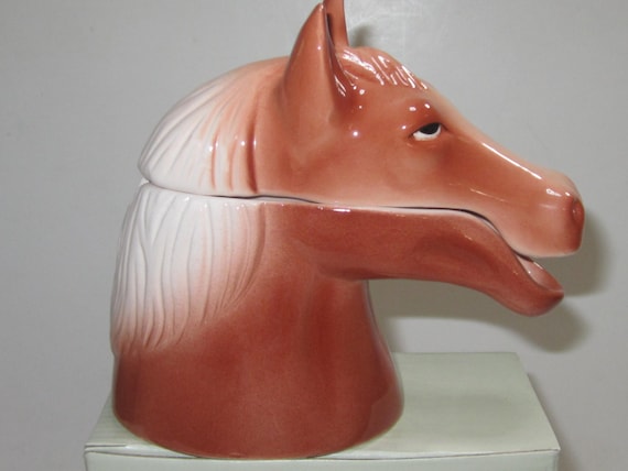 A Vintage Brown Ceramic Horse Head Sugar Bowl ~ 4-3/4" Tall - Style #839