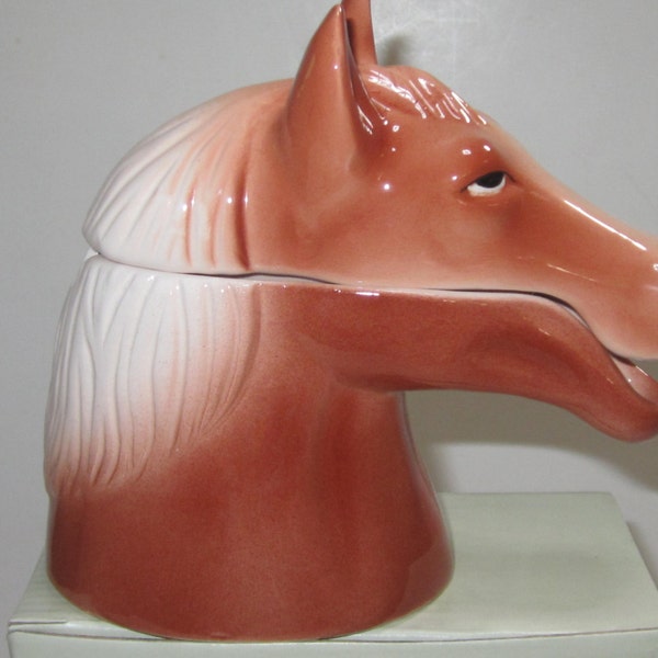 A Vintage Brown Ceramic Horse Head Sugar Bowl ~ 4-3/4" Tall - Style #839