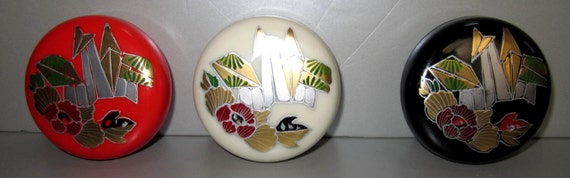 Vintage Pill Boxes with Flowers/Towers by Sarsaparilla ~ Style # 3 comes in Red, Cream or Black