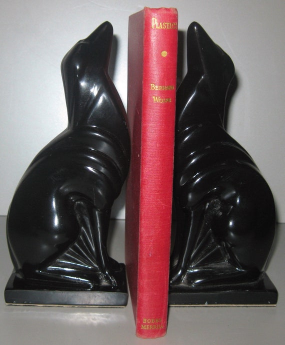 Vintage metal 8" Frankart Greyhound Russian Wolfhound Borzoi Bookends ~ Art Deco Solid Black sold as a Pair or a Single - USA