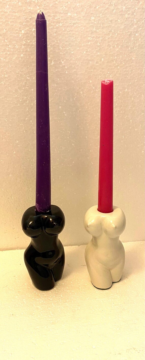 A Vintage Ceramic 4-1/2" tall Nude Female Candlestick Holder in 2 colors ~ sold as a single - Item #NuCa