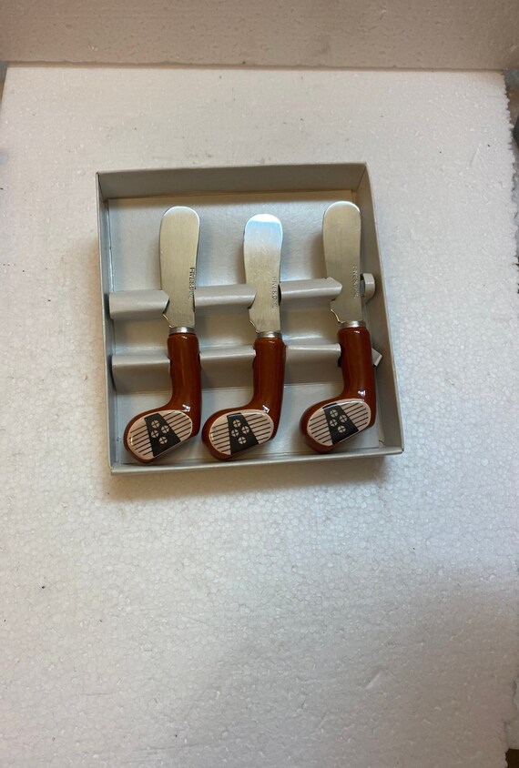 A Vintage set of 3 Golf Club Knife Spreaders - Silverware also for hors d'oeuvres ~ Style #52
