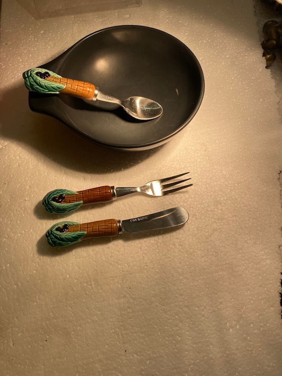 A Vintage set of 3 PALM TREE Spoon, Knife and Fork Silverware also for Children or your favorite Party! ~ Style #41