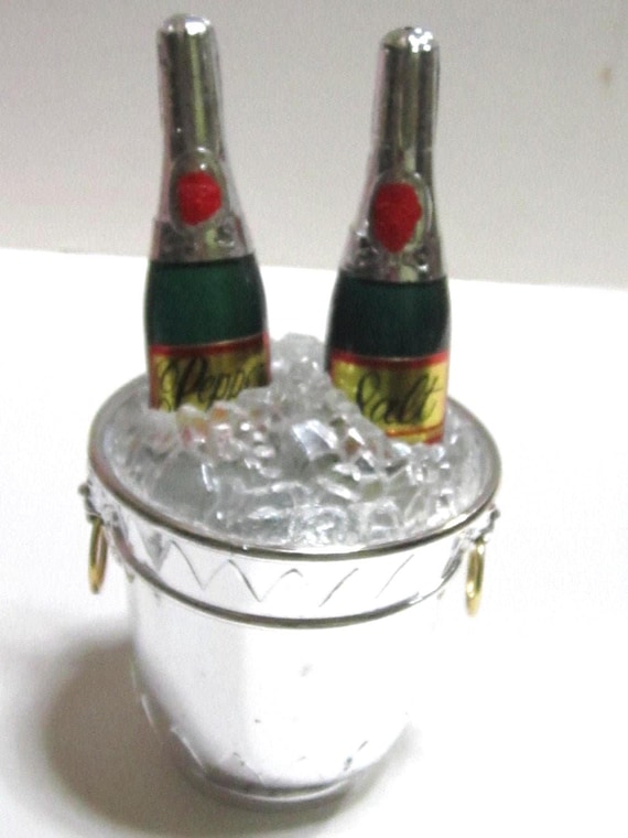 Vintage Shakers Champagne Bottles on Ice Salt & Pepper Shaker by Sarsaparilla Deco Designs - Style 424