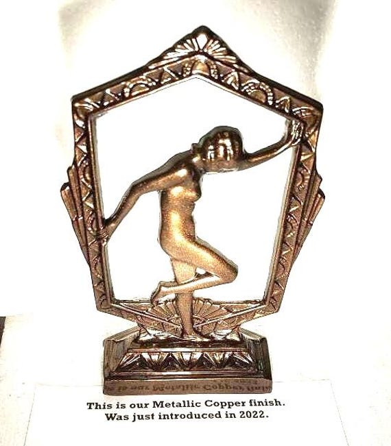 A 20's Flapper Nymph Lamp in several finishes as a Art Deco Frankart Style Lamp , 9 inches Tall, wired with a Glass Shade ~ USA
