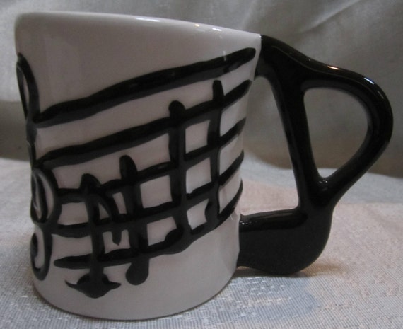 1980'S - White with Black Music Notes Coffee Mug by Five n Dime original ~  Style 4051