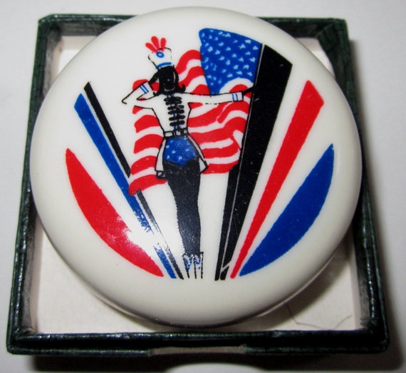 Vintage Bakelite Pill Box  "The Spirit of America" by Sarsaparilla Deco Design in Cream