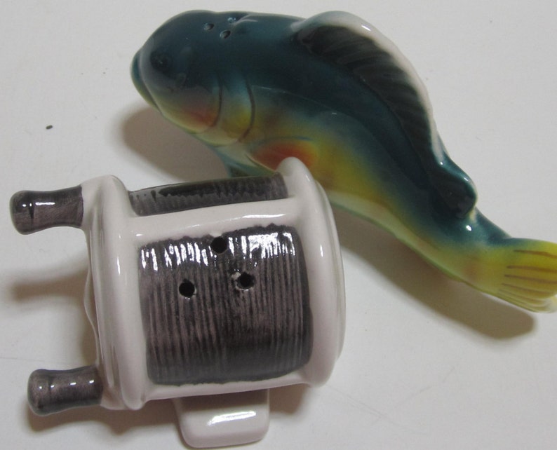 A Bass and Fishing Reel Salt and Pepper Shakers Style 393 Etsy