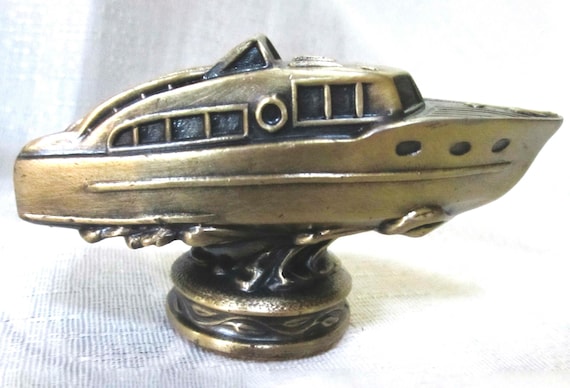 50's Inboard Engine Cabin Cruiser Boat Ship Paperweight in Brass ~ USA