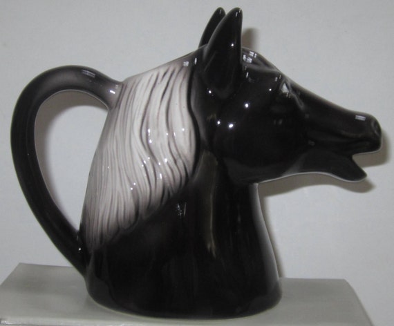 A Vintage Ceramic Black with White Mane Horse Creamer ~ Style #834