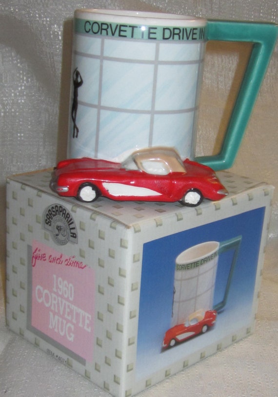 A Vintage Ceramic 1960 Chevrolet  Corvette Car Mug - Ceramic Drive Inn and Coffee Mug, Style 4071