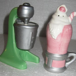 A Vintage Ceramic 1950's Malted Machine and Glass Shake Salt & Pepper Shakers ~ 4" Tall - Style #322