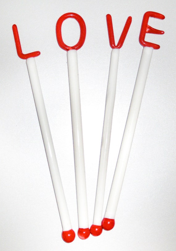 4 pcs LOVE L O V E letters lead crystal glass cocktail sticks stix drink 4 stirrers