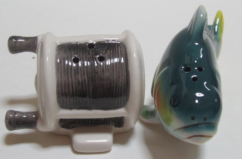 A Bass and Fishing Reel Salt and Pepper Shakers Style 393 Etsy