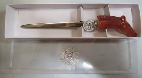 A Vintage Brown Horse Head Letter Opener - Ceramic + Stainless Steel -  7-1/4" long