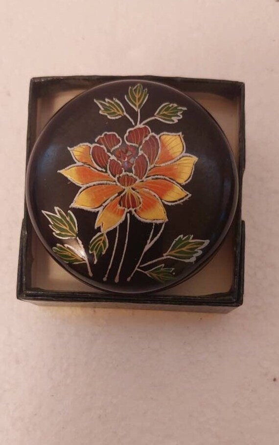 Vintage Bakelite Pill Box with Flowers by Sarsaparilla ~ Style #2 in Cream, Black, or Red
