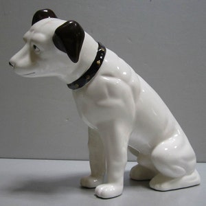 A Huge Vintage 9 inch Tall Nipper Victor Edison dog ceramic Coin Bank phonograph NOS old stock