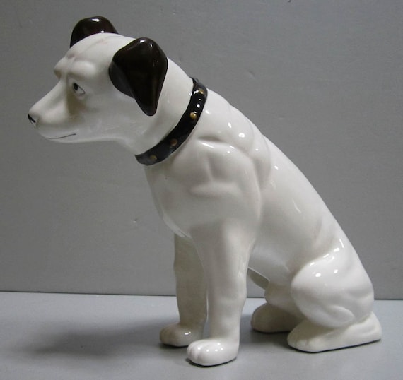 A Huge Vintage 9 inch Tall Nipper Victor Edison dog ceramic Coin Bank phonograph NOS old stock