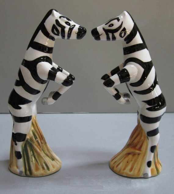 A Vintage pair of Jumping Zebra Salt and Pepper Shakers - 5-1/2" Tall, Style 928