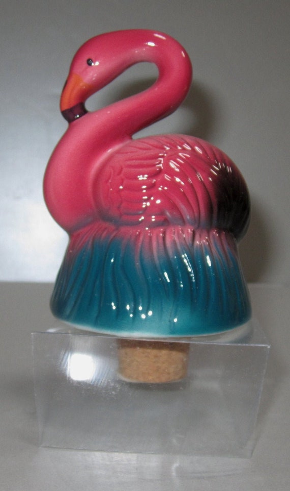 A Vintage 4" Tall Ceramic Flamingo Champagne ~ Wine or Soda Cork ~ Stopper - Style #5058